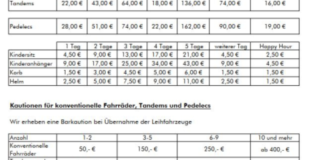 Leihrad Preisliste 2022 Bild